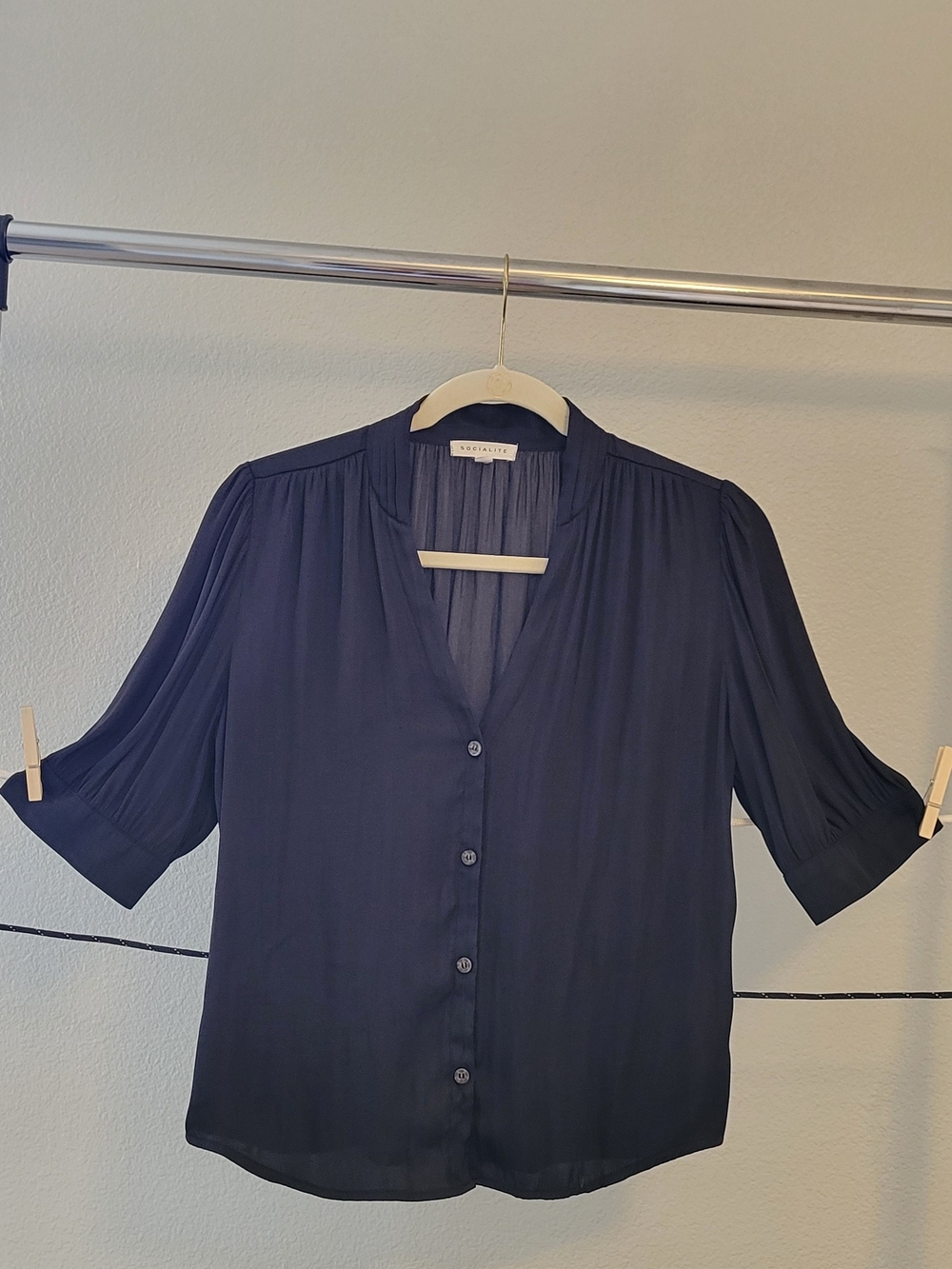 Socialite Black Button-Down V-Neck Blouse